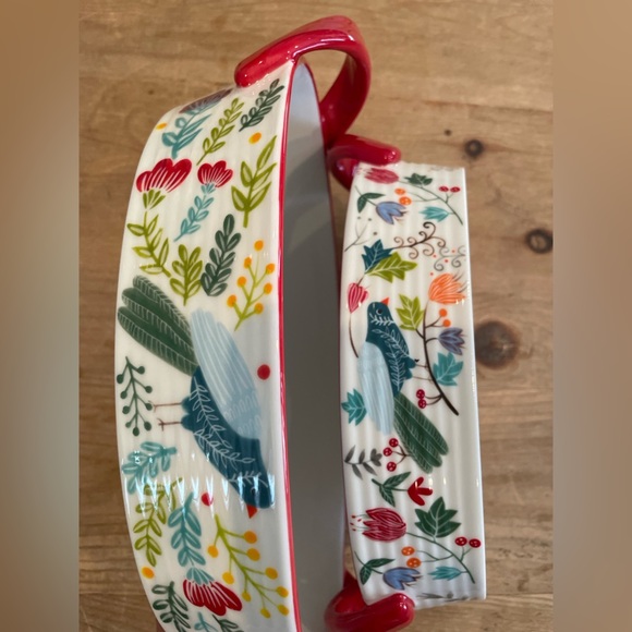 NWOT 2 Potter’s Studio Colorful Bird Folk Art LG & SM matching serving-ware - Picture 2 of 9